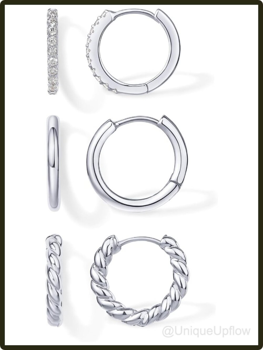 Small Gold Hoop Earrings Set 3-Pair Hypoallergenic with Cubic Zirconia
